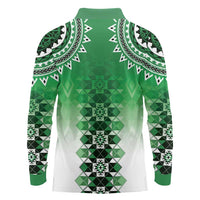 New Zealand Long Sleeve Polo Shirt Poutama Mix Green Taniko Inspired Art LT05 - Polynesian Pride