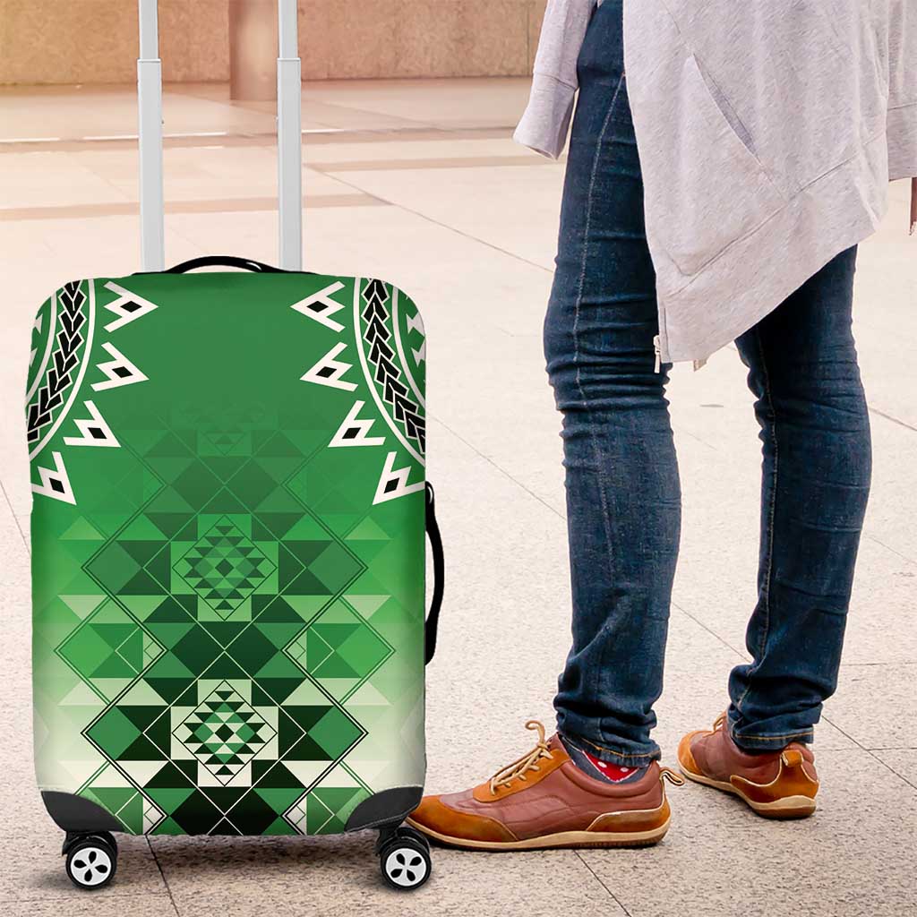 New Zealand Luggage Cover Poutama Mix Green Taniko Inspired Art LT05