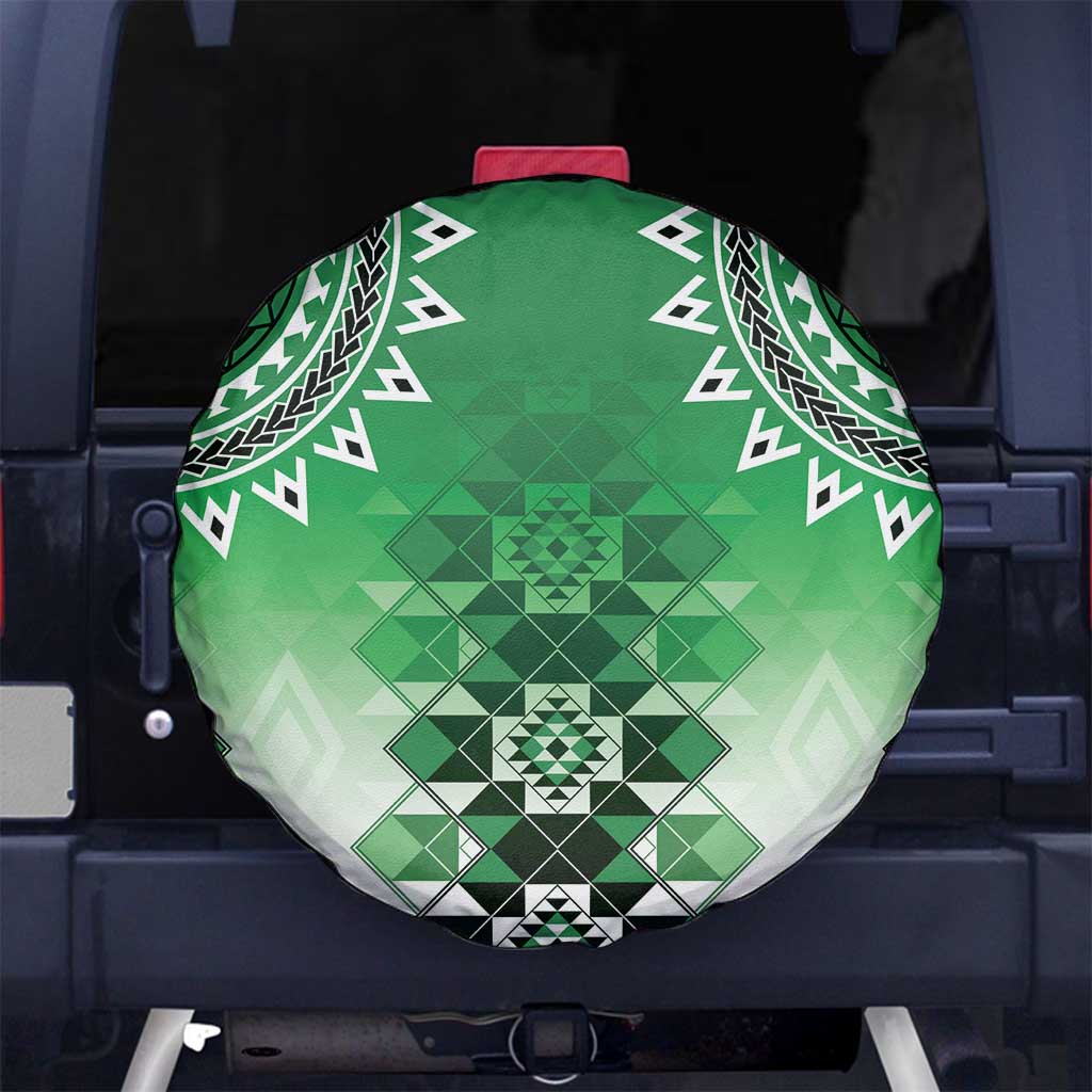 New Zealand Spare Tire Cover Poutama Mix Green Taniko Inspired Art LT05