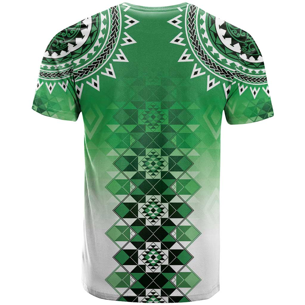New Zealand T Shirt Poutama Mix Green Taniko Inspired Art LT05 - Polynesian Pride