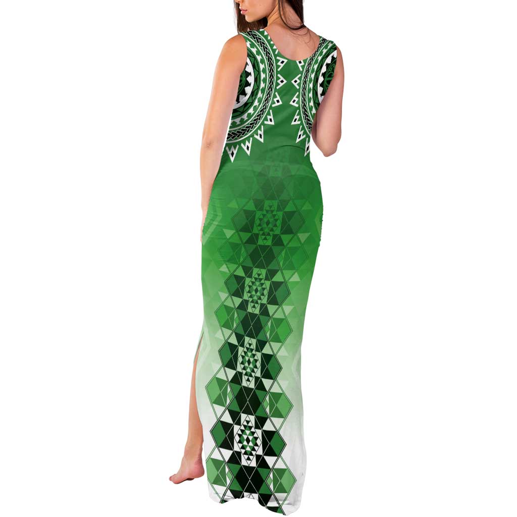 New Zealand Tank Maxi Dress Poutama Mix Green Taniko Inspired Art LT05