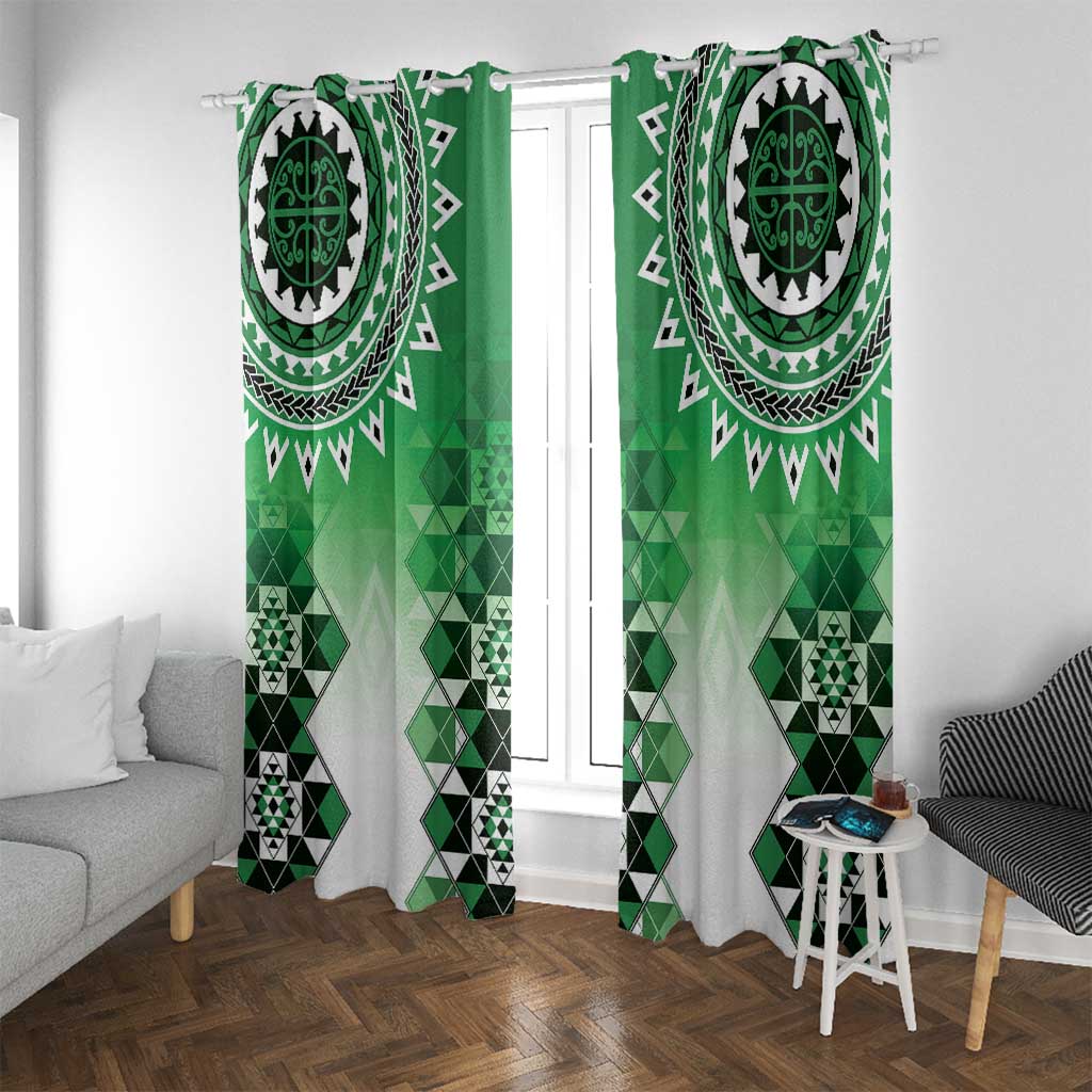 New Zealand Window Curtain Poutama Mix Green Taniko Inspired Art LT05