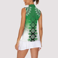 New Zealand Women Sleeveless Polo Shirt Poutama Mix Green Taniko Inspired Art LT05 - Polynesian Pride