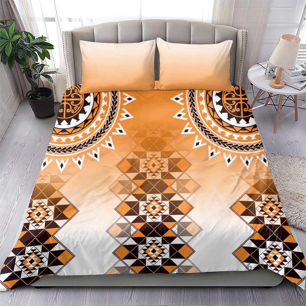 New Zealand Bedding Set Poutama Mix Orange Taniko Inspired Art LT05