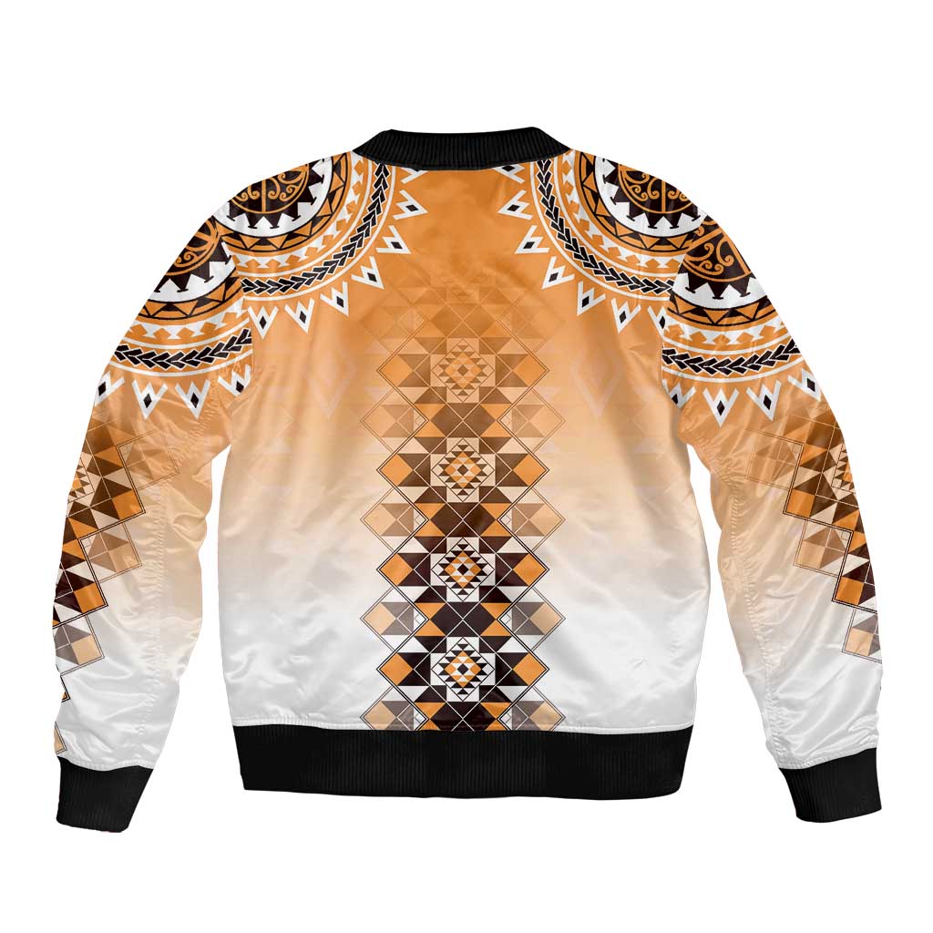 New Zealand Bomber Jacket Poutama Mix Orange Taniko Inspired Art LT05