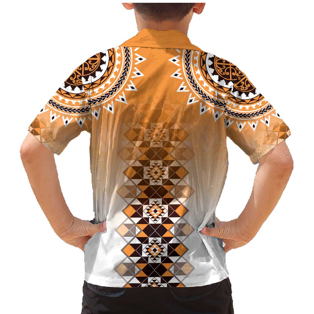 New Zealand Family Matching Mermaid Dress and Hawaiian Shirt Poutama Mix Orange Taniko Inspired Art LT05 - Polynesian Pride