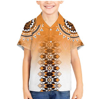New Zealand Family Matching Mermaid Dress and Hawaiian Shirt Poutama Mix Orange Taniko Inspired Art LT05 Son's Shirt Orange - Polynesian Pride