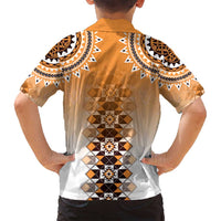 New Zealand Family Matching Off Shoulder Maxi Dress and Hawaiian Shirt Poutama Mix Orange Taniko Inspired Art LT05 - Polynesian Pride
