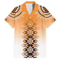 New Zealand Family Matching Off Shoulder Short Dress and Hawaiian Shirt Poutama Mix Orange Taniko Inspired Art LT05 Dad's Shirt - Short Sleeve Orange - Polynesian Pride
