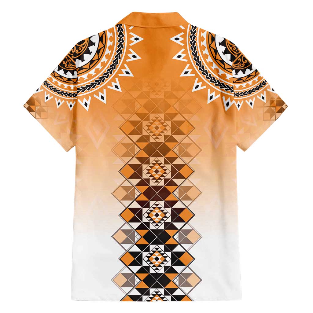 New Zealand Family Matching Off Shoulder Short Dress and Hawaiian Shirt Poutama Mix Orange Taniko Inspired Art LT05 - Polynesian Pride