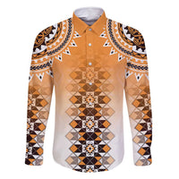 New Zealand Family Matching Off Shoulder Short Dress and Hawaiian Shirt Poutama Mix Orange Taniko Inspired Art LT05 Dad's Shirt - Long Sleeve Orange - Polynesian Pride