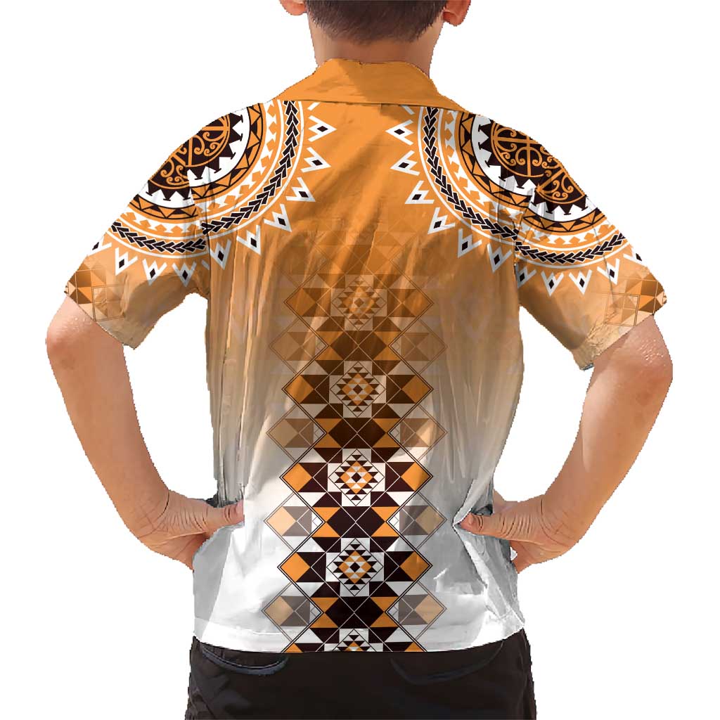 New Zealand Family Matching Short Sleeve Bodycon Dress and Hawaiian Shirt Poutama Mix Orange Taniko Inspired Art LT05 - Polynesian Pride