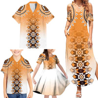 New Zealand Family Matching Summer Maxi Dress and Hawaiian Shirt Poutama Mix Orange Taniko Inspired Art LT05 - Polynesian Pride