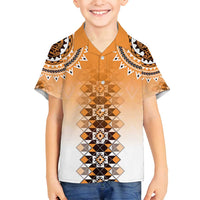 New Zealand Family Matching Summer Maxi Dress and Hawaiian Shirt Poutama Mix Orange Taniko Inspired Art LT05 Son's Shirt Orange - Polynesian Pride
