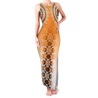 New Zealand Family Matching Tank Maxi Dress and Hawaiian Shirt Poutama Mix Orange Taniko Inspired Art LT05 Mom's Dress Orange - Polynesian Pride