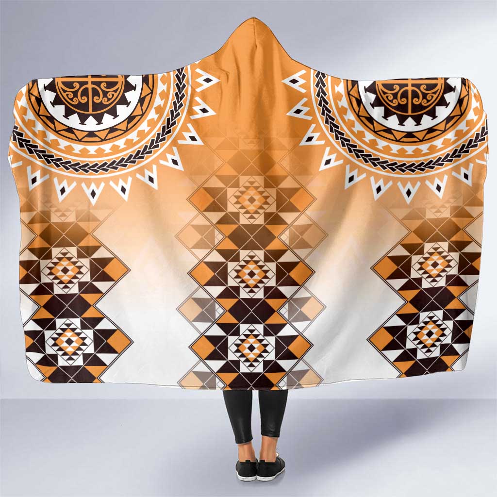 New Zealand Hooded Blanket Poutama Mix Orange Taniko Inspired Art LT05