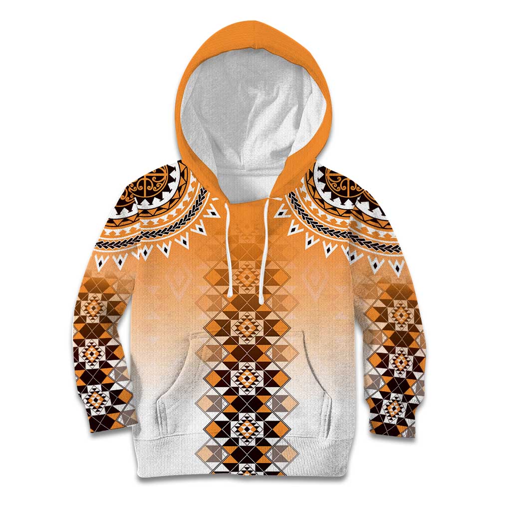 New Zealand Kid Hoodie Poutama Mix Orange Taniko Inspired Art LT05