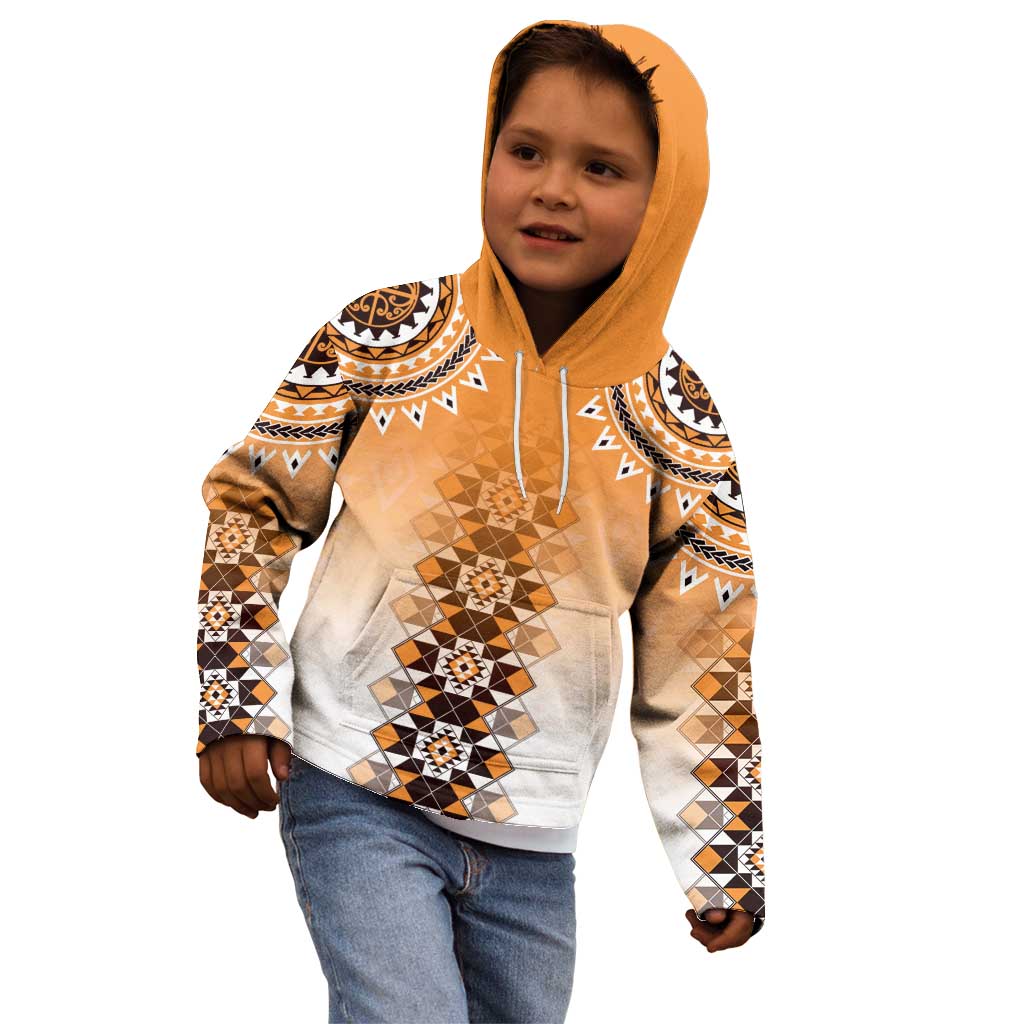 New Zealand Kid Hoodie Poutama Mix Orange Taniko Inspired Art LT05