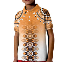 New Zealand Kid Polo Shirt Poutama Mix Orange Taniko Inspired Art LT05 Kid Orange - Polynesian Pride