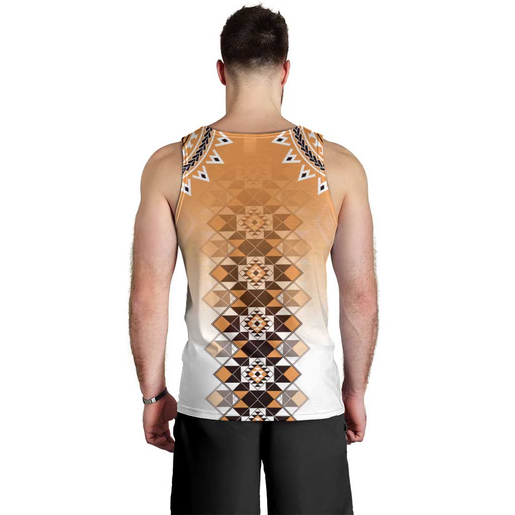New Zealand Men Tank Top Poutama Mix Orange Taniko Inspired Art LT05