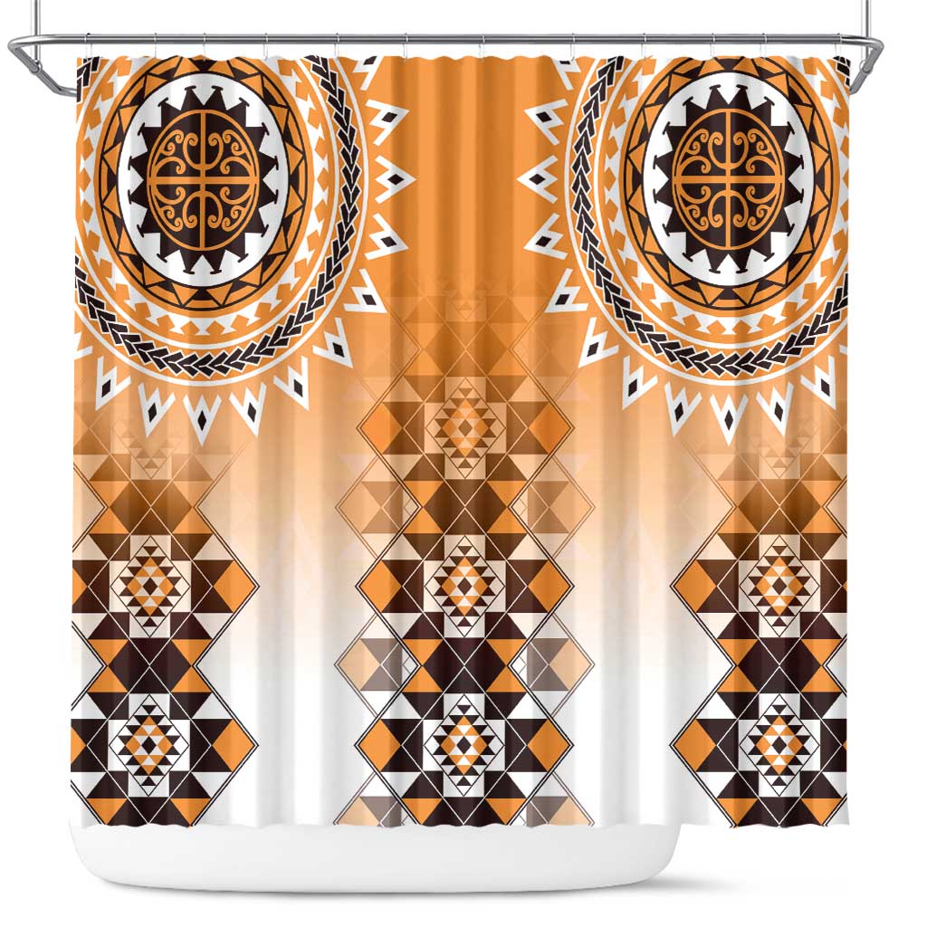New Zealand Shower Curtain Poutama Mix Orange Taniko Inspired Art LT05