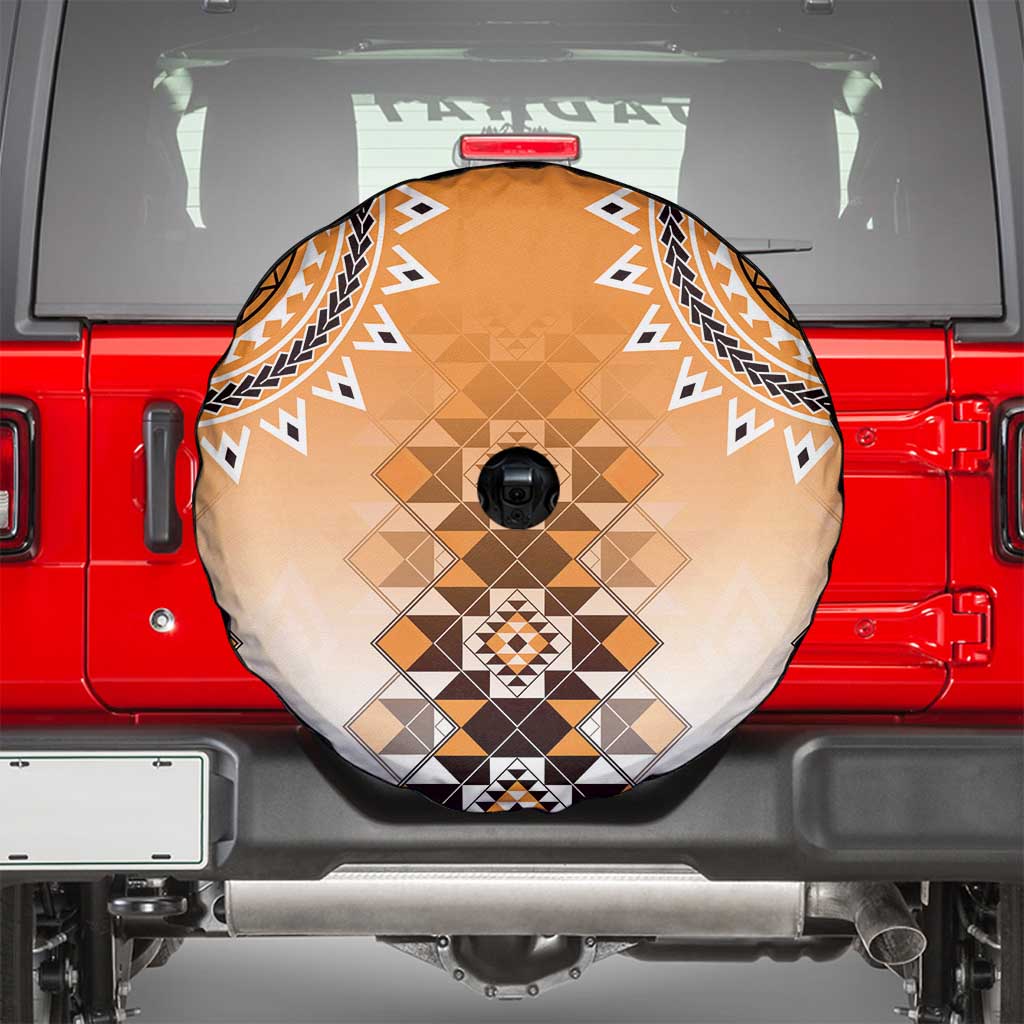 New Zealand Spare Tire Cover Poutama Mix Orange Taniko Inspired Art LT05