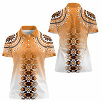 New Zealand Women Polo Shirt Poutama Mix Orange Taniko Inspired Art LT05