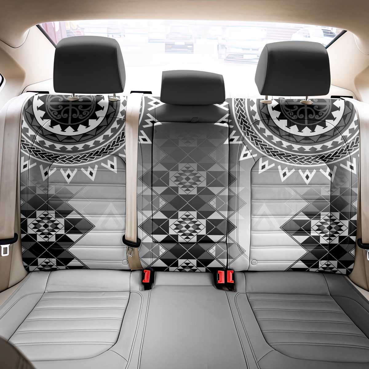 New Zealand Back Car Seat Cover Poutama Mix Gray Taniko Inspired Art LT05