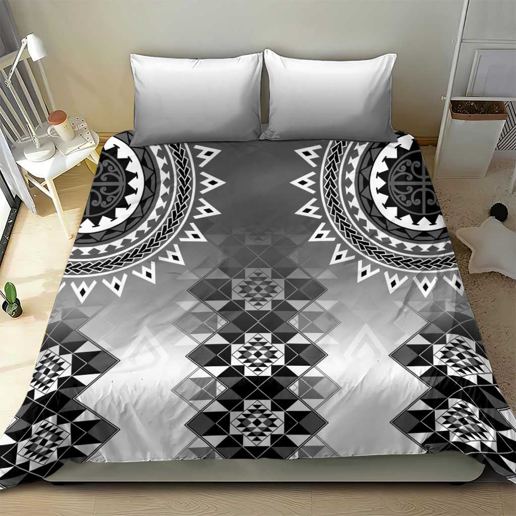 New Zealand Bedding Set Poutama Mix Gray Taniko Inspired Art LT05