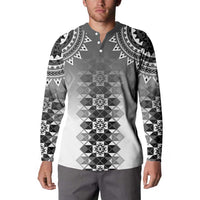 New Zealand Button Sweatshirt Poutama Mix Gray Taniko Inspired Art LT05