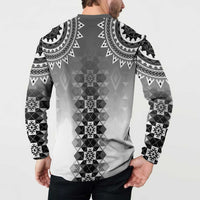 New Zealand Button Sweatshirt Poutama Mix Gray Taniko Inspired Art LT05