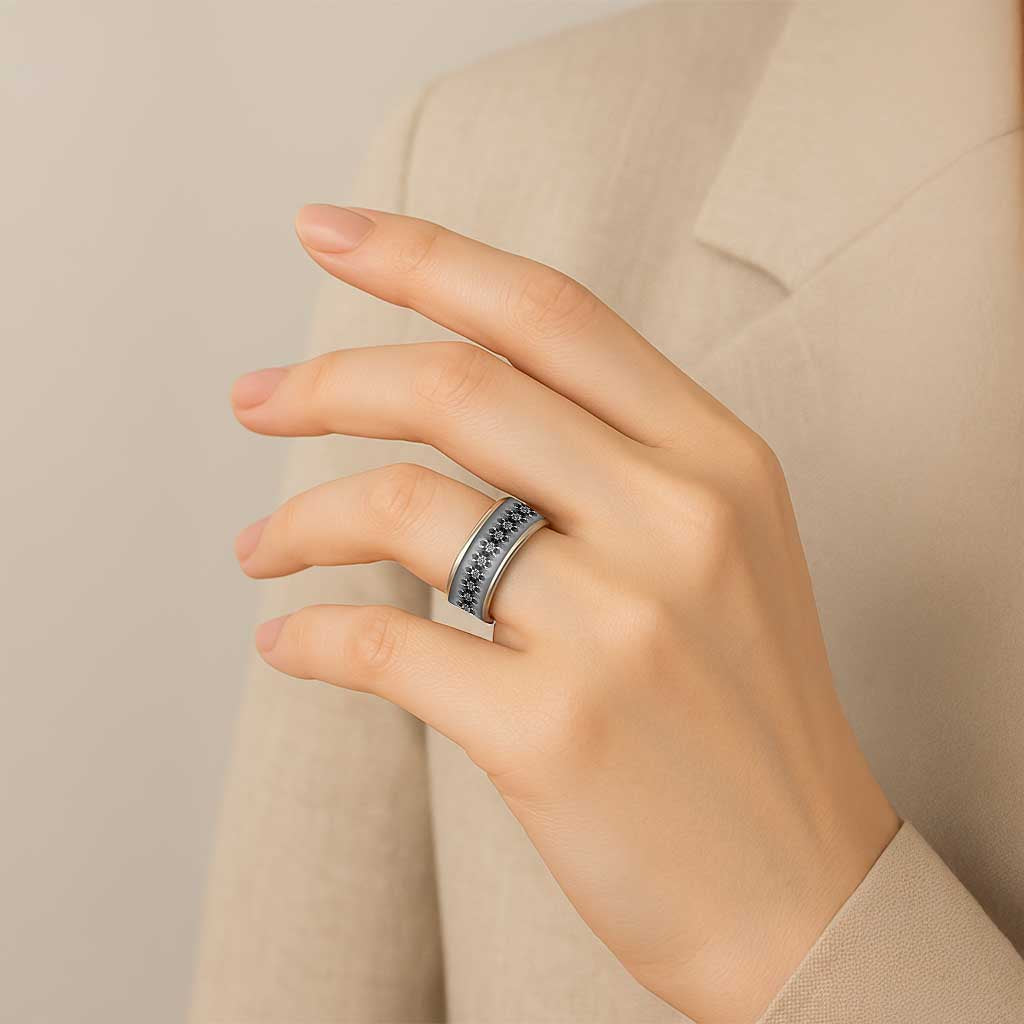 New Zealand Classic Ring Poutama Mix Gray Taniko Inspired Art - Polynesian Pride