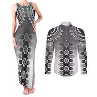 New Zealand Couples Matching Tank Maxi Dress and Long Sleeve Button Shirt Poutama Mix Gray Taniko Inspired Art LT05