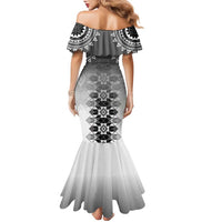 New Zealand Family Matching Mermaid Dress and Hawaiian Shirt Poutama Mix Gray Taniko Inspired Art LT05 - Polynesian Pride