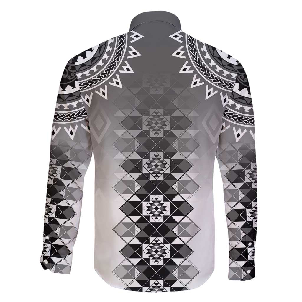 New Zealand Family Matching Off Shoulder Short Dress and Hawaiian Shirt Poutama Mix Gray Taniko Inspired Art LT05 - Polynesian Pride