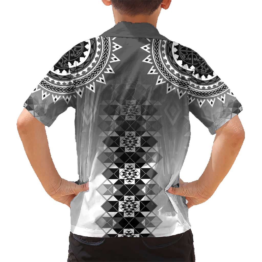 New Zealand Family Matching Short Sleeve Bodycon Dress and Hawaiian Shirt Poutama Mix Gray Taniko Inspired Art LT05 - Polynesian Pride