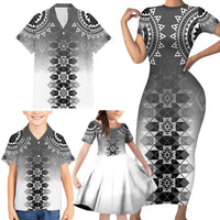 New Zealand Family Matching Short Sleeve Bodycon Dress and Hawaiian Shirt Poutama Mix Gray Taniko Inspired Art LT05 - Polynesian Pride