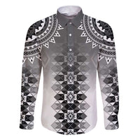 New Zealand Family Matching Short Sleeve Bodycon Dress and Hawaiian Shirt Poutama Mix Gray Taniko Inspired Art LT05 Dad's Shirt - Long Sleeve Gray - Polynesian Pride