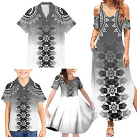 New Zealand Family Matching Summer Maxi Dress and Hawaiian Shirt Poutama Mix Gray Taniko Inspired Art LT05 - Polynesian Pride