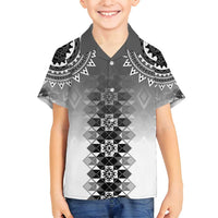 New Zealand Family Matching Summer Maxi Dress and Hawaiian Shirt Poutama Mix Gray Taniko Inspired Art LT05 Son's Shirt Gray - Polynesian Pride