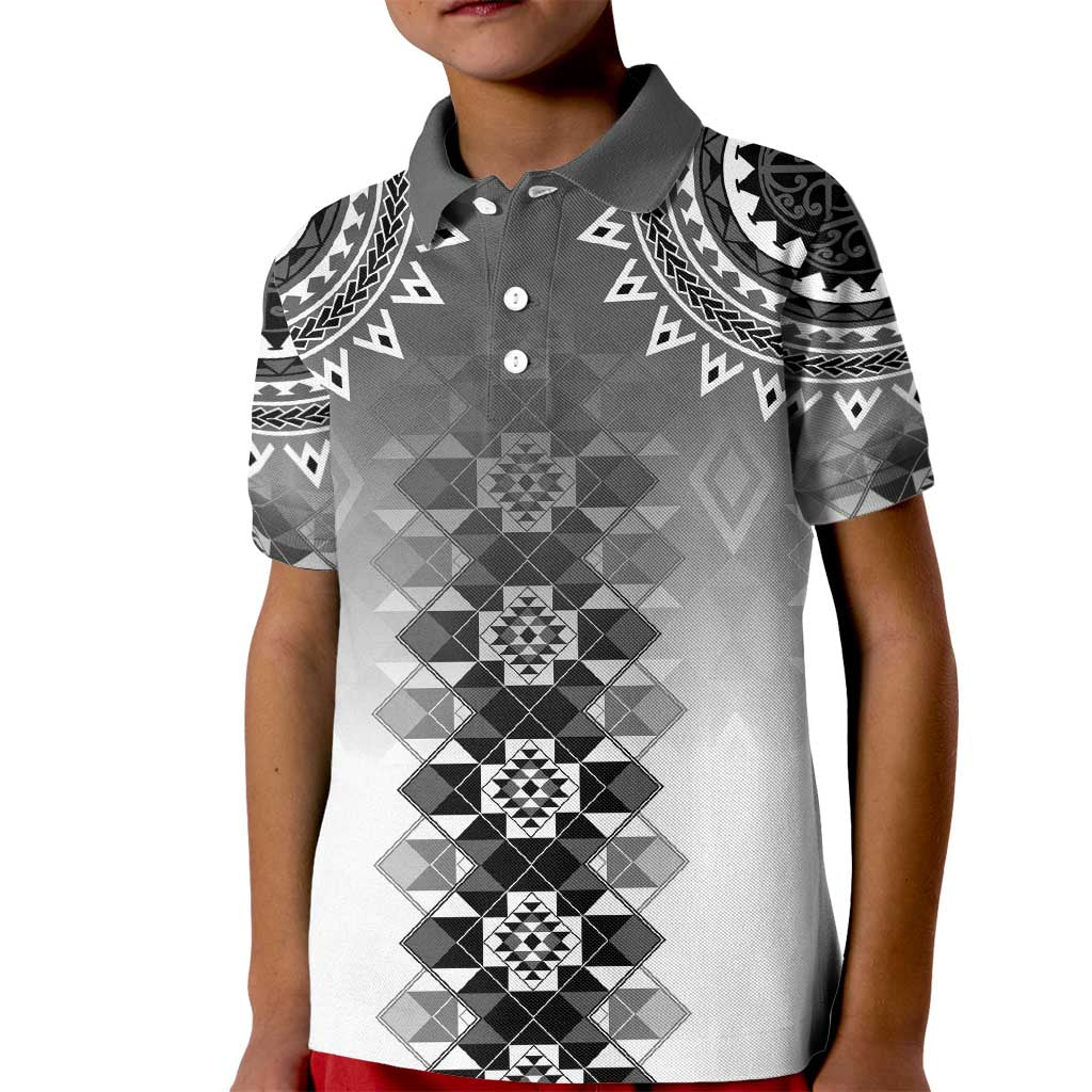 New Zealand Kid Polo Shirt Poutama Mix Gray Taniko Inspired Art LT05 Kid Gray - Polynesian Pride