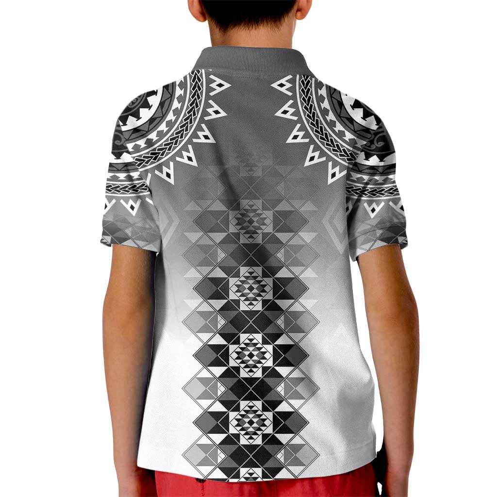 New Zealand Kid Polo Shirt Poutama Mix Gray Taniko Inspired Art LT05 - Polynesian Pride