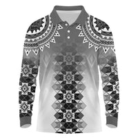 New Zealand Long Sleeve Polo Shirt Poutama Mix Gray Taniko Inspired Art LT05 Gray - Polynesian Pride
