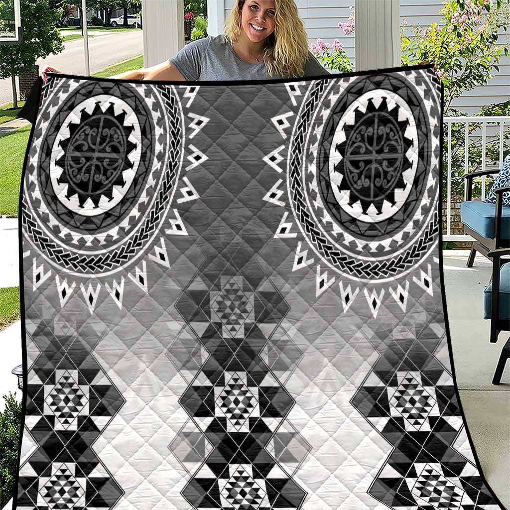 New Zealand Quilt Poutama Mix Gray Taniko Inspired Art LT05 Gray - Polynesian Pride