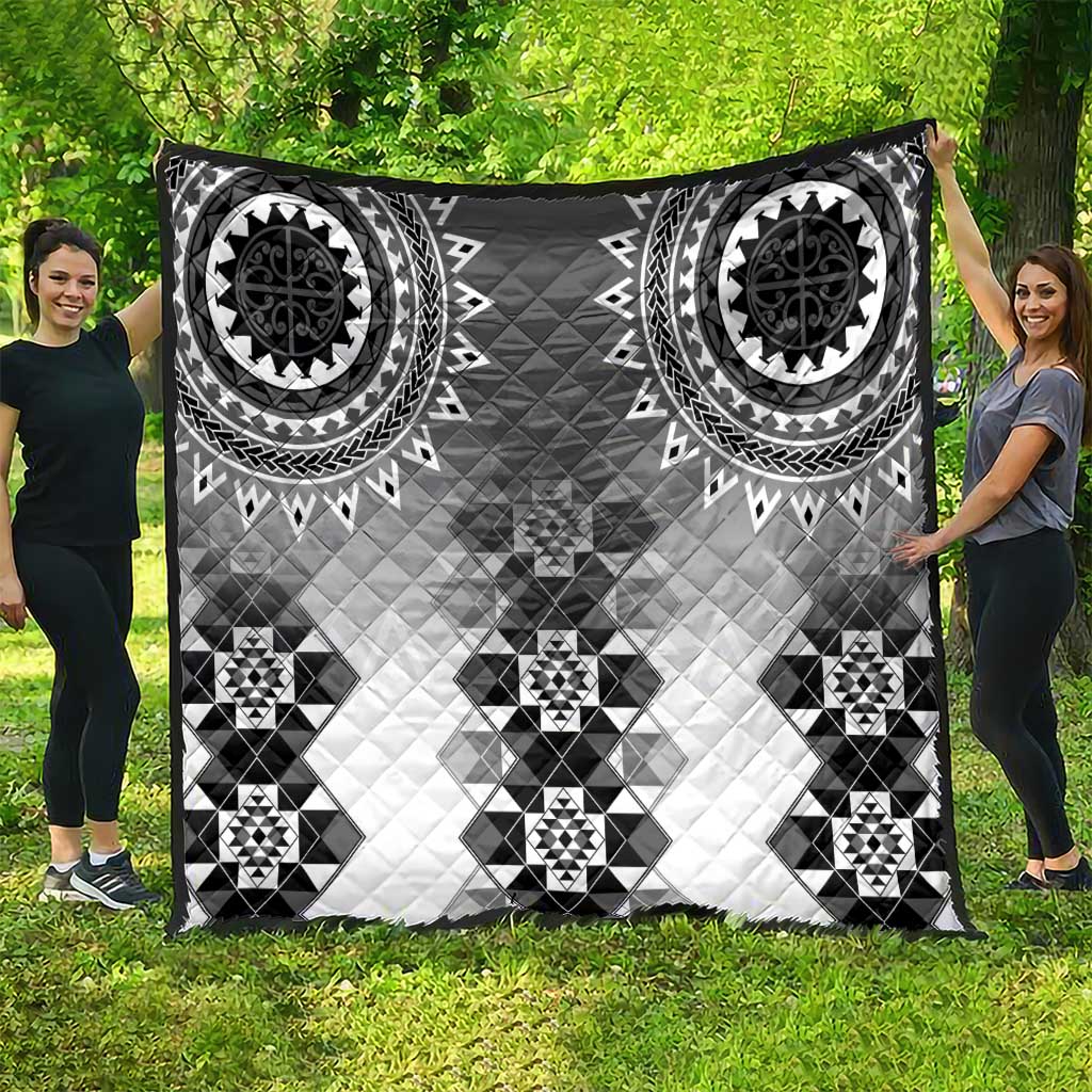 New Zealand Quilt Poutama Mix Gray Taniko Inspired Art LT05 - Polynesian Pride
