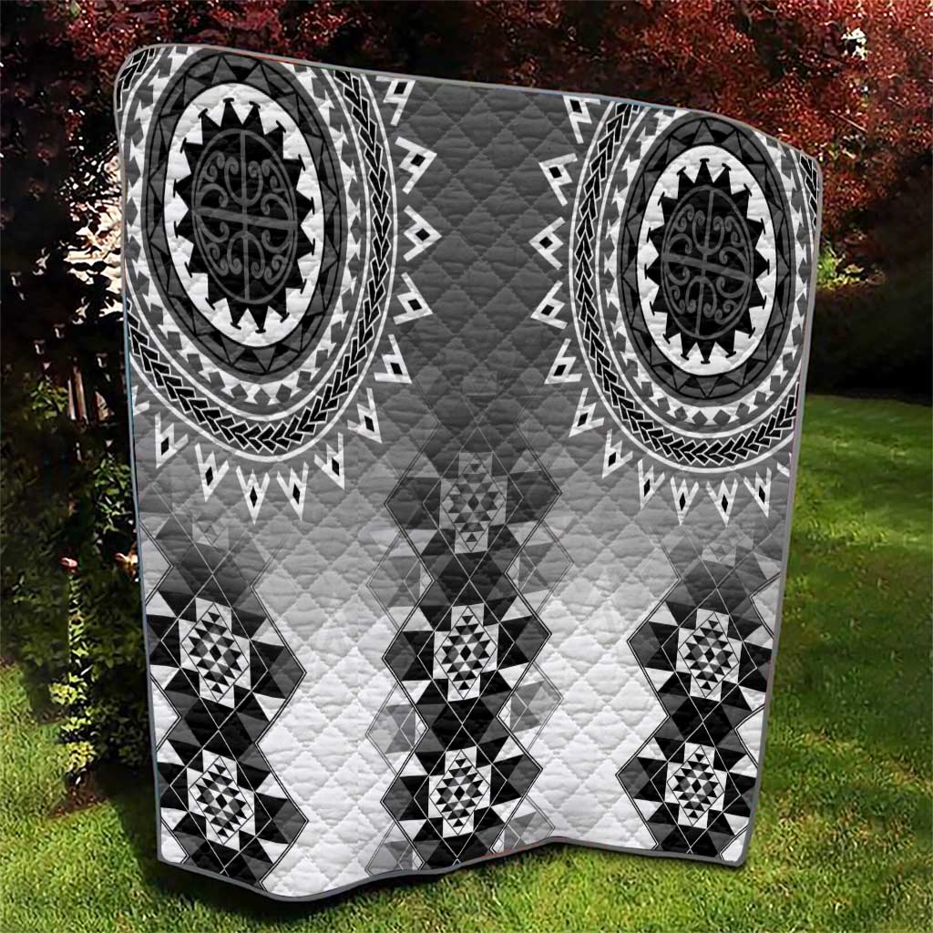 New Zealand Quilt Poutama Mix Gray Taniko Inspired Art LT05 - Polynesian Pride