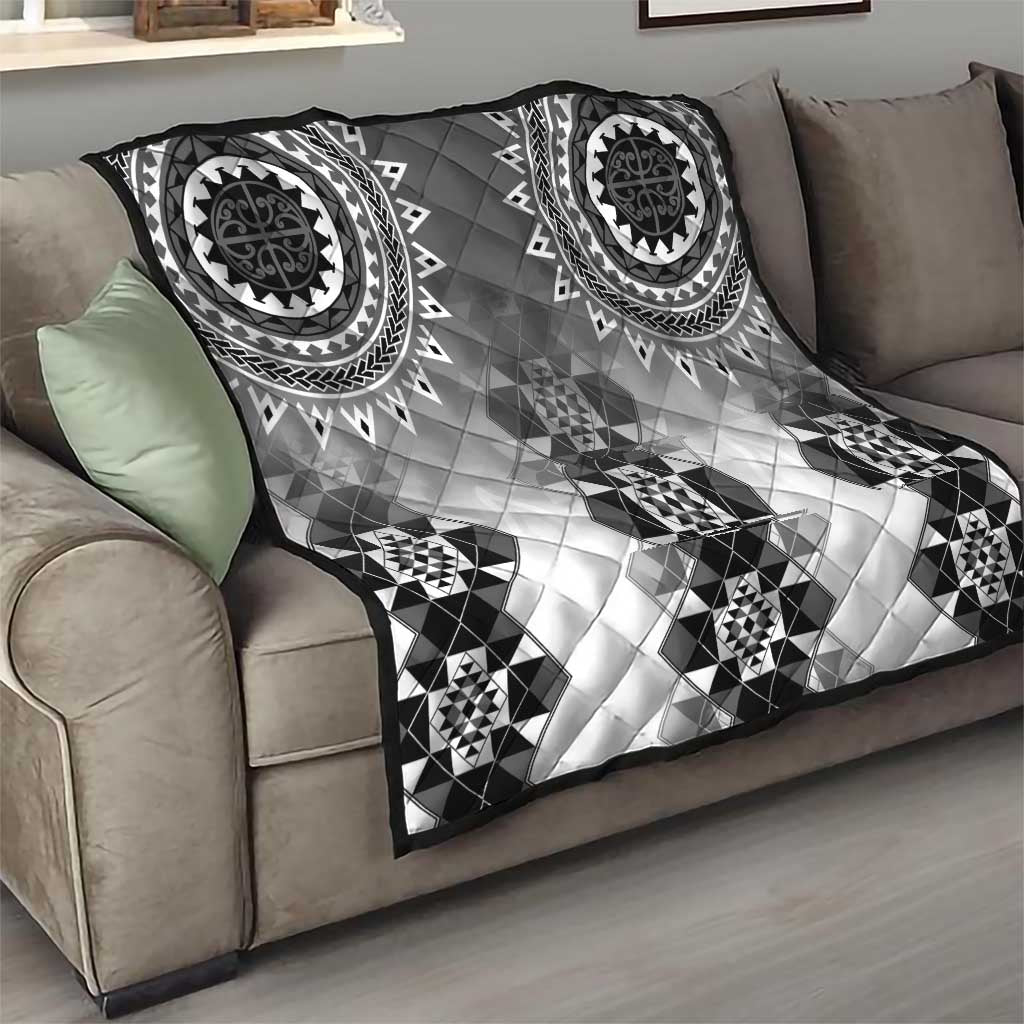 New Zealand Quilt Poutama Mix Gray Taniko Inspired Art LT05 - Polynesian Pride
