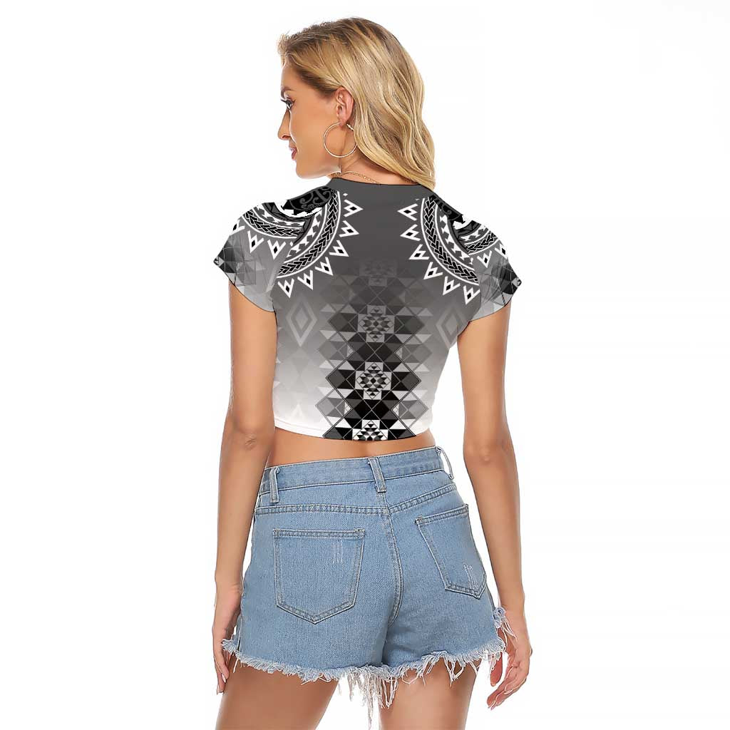 New Zealand Raglan Cropped T Shirt Poutama Mix Gray Taniko Inspired Art LT05 - Polynesian Pride