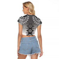 New Zealand Raglan Cropped T Shirt Poutama Mix Gray Taniko Inspired Art LT05 - Polynesian Pride
