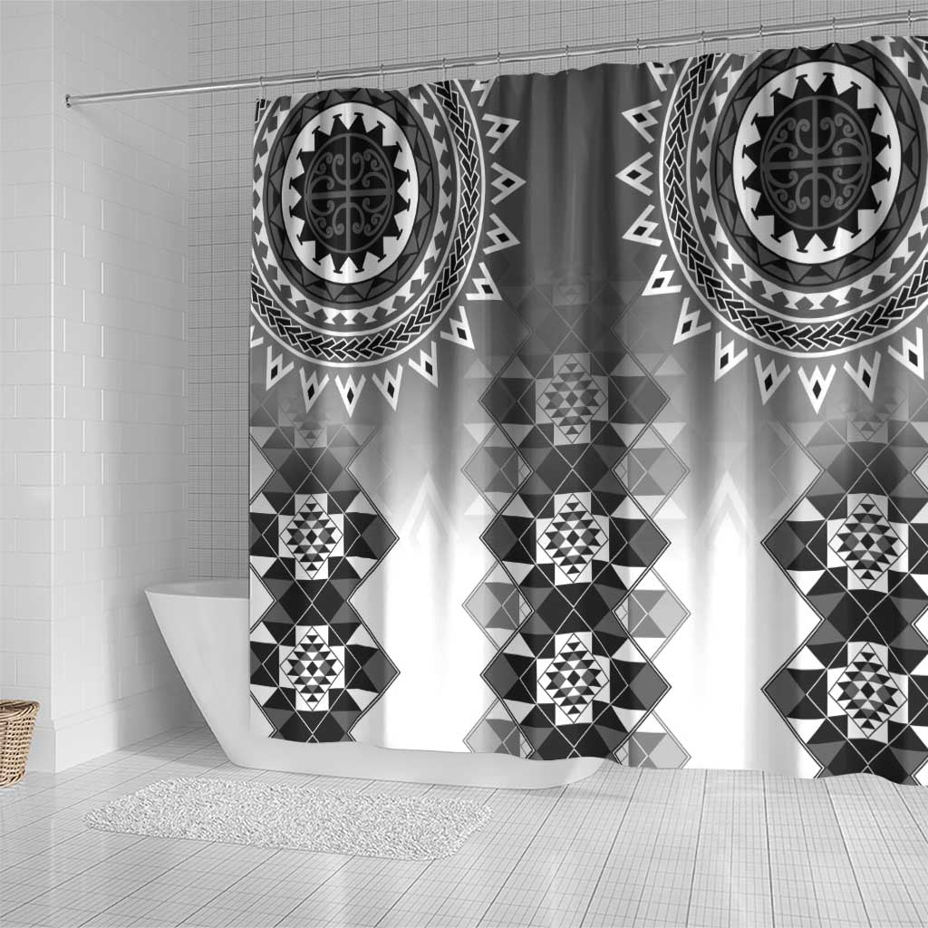 New Zealand Shower Curtain Poutama Mix Gray Taniko Inspired Art LT05